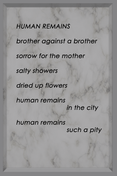 Poem from the Starlight Train Collection entitled Human Remains